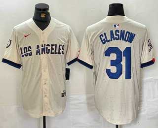 Men%27s Los Angeles Dodgers #31 Tyler Glasnow Cream Blue 2024 City Connect Limited Stitched Jersey->los angeles dodgers->MLB Jersey